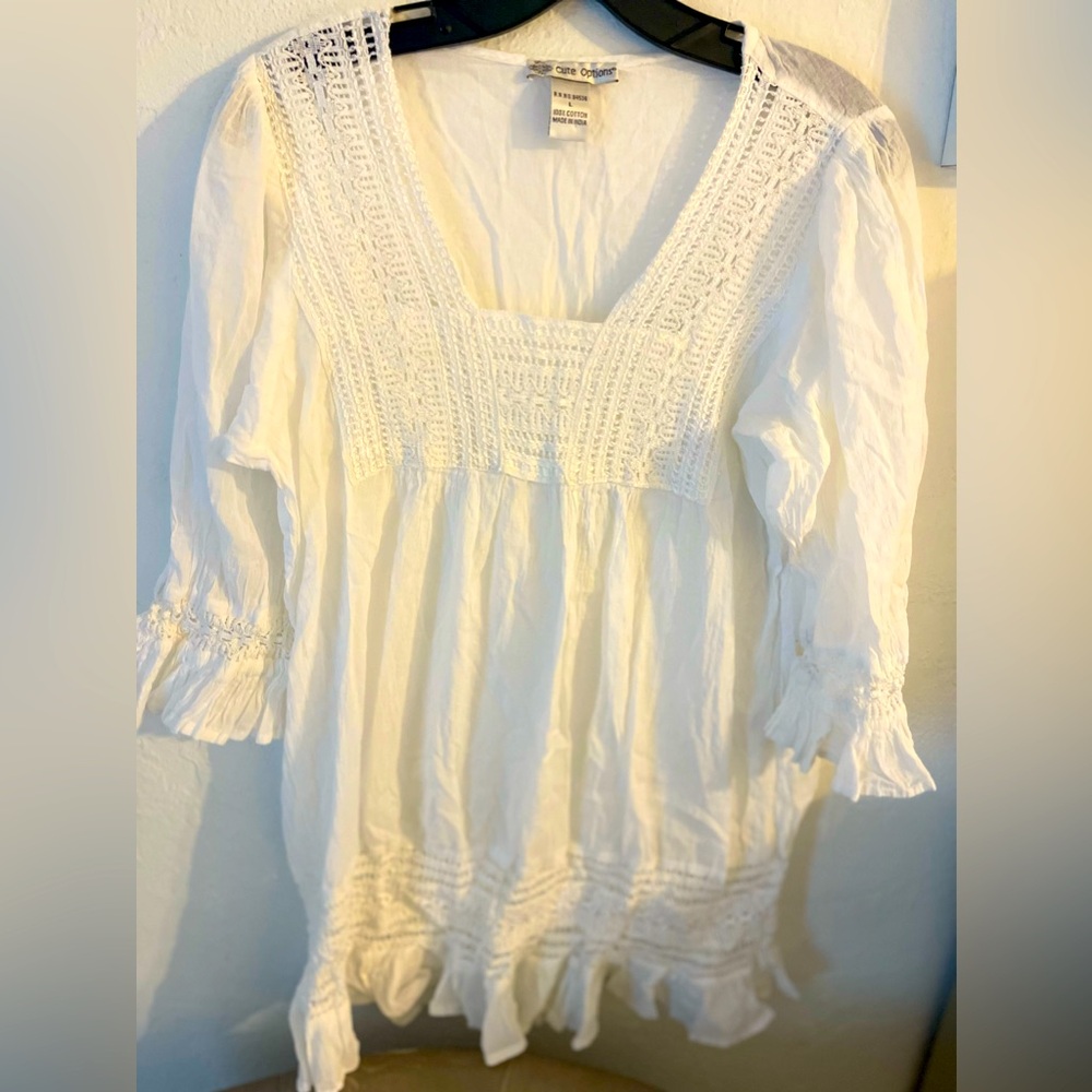 100% COTTON! NEW! Swimsuit cover up ! White with embroidered design.